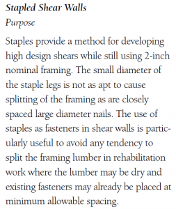 Staples in Seismic Retrofit Work Do Not Split Framing